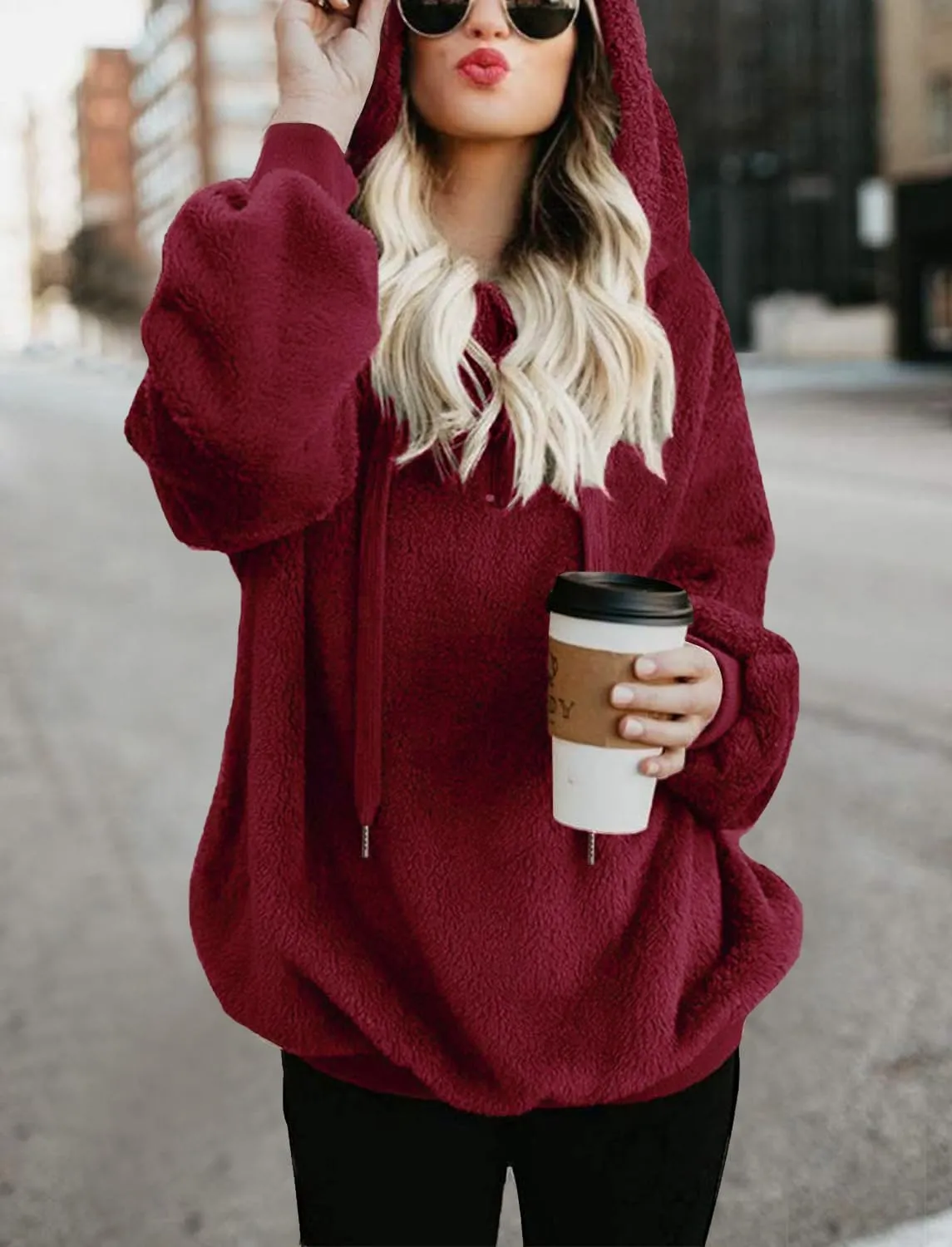 TBONTB Hoodies for Women Fuzzy Oversized Sweatshirt Zip Up Fleece Pullover Fluffy Sherpa with Pockets