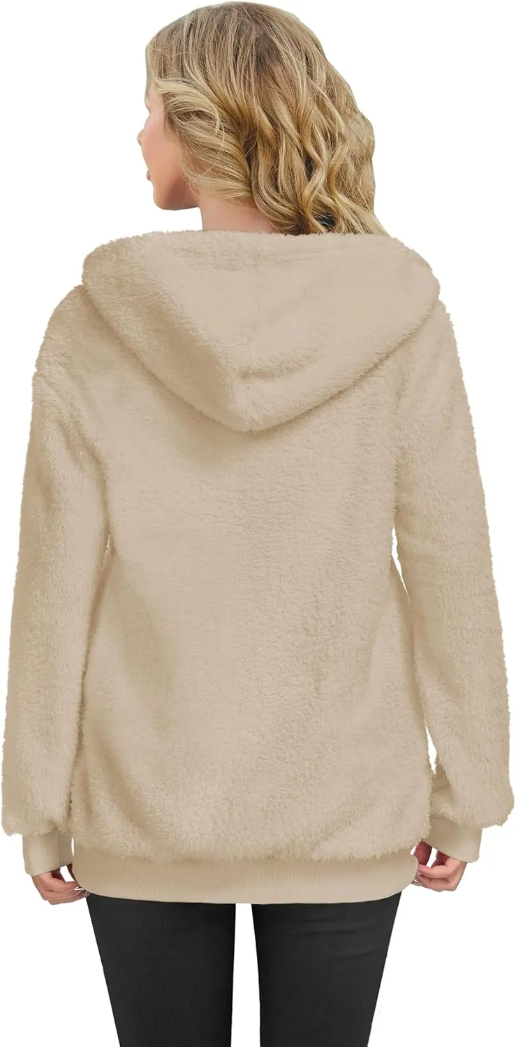 TBONTB Hoodies for Women Fuzzy Oversized Sweatshirt Zip Up Fleece Pullover Fluffy Sherpa with Pockets