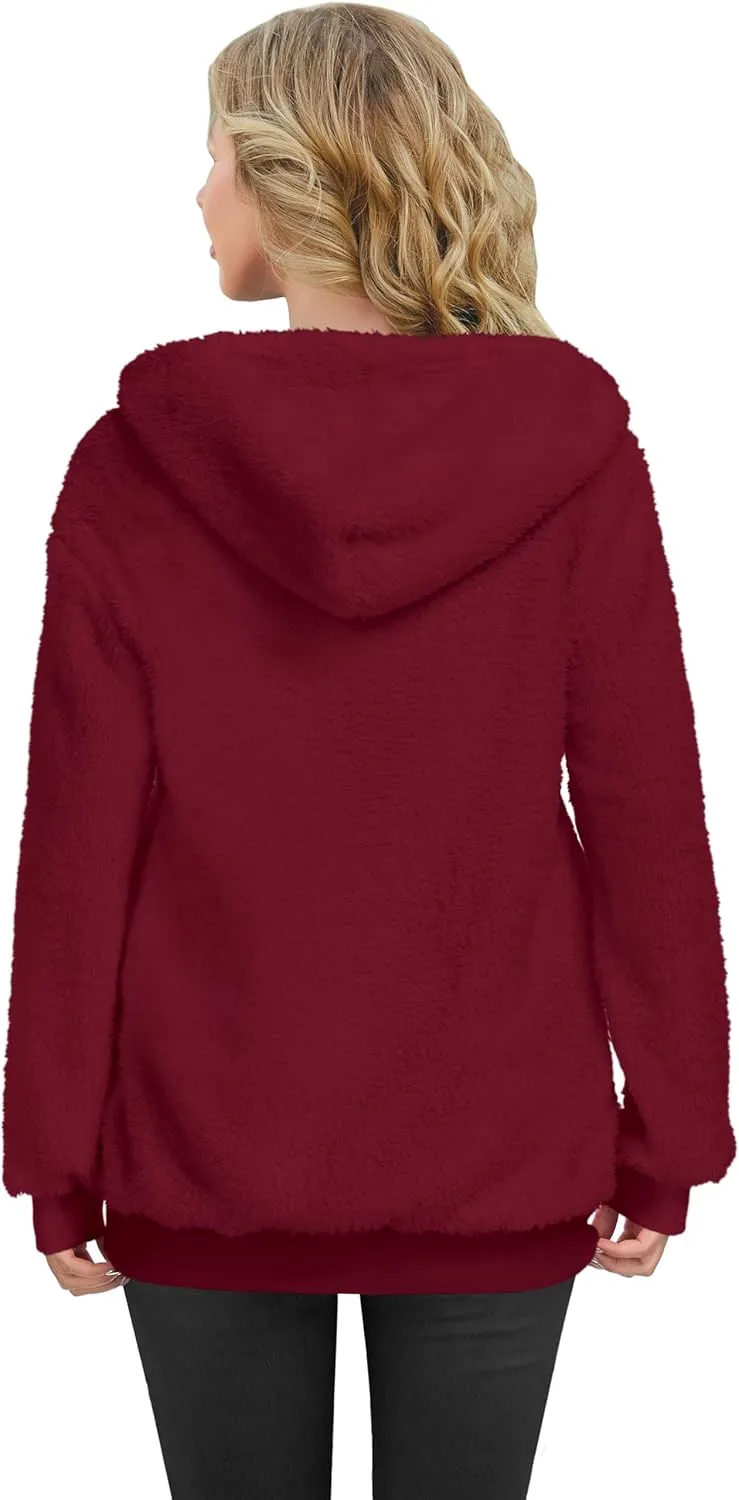 TBONTB Hoodies for Women Fuzzy Oversized Sweatshirt Zip Up Fleece Pullover Fluffy Sherpa with Pockets