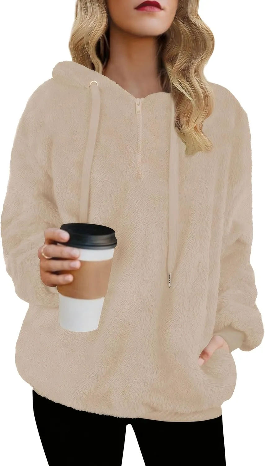 TBONTB Hoodies for Women Fuzzy Oversized Sweatshirt Zip Up Fleece Pullover Fluffy Sherpa with Pockets