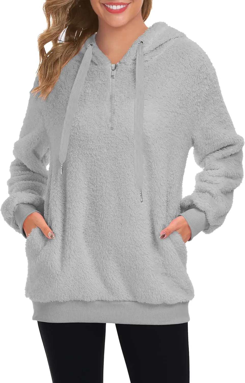 TBONTB Hoodies for Women Fuzzy Oversized Sweatshirt Zip Up Fleece Pullover Fluffy Sherpa with Pockets