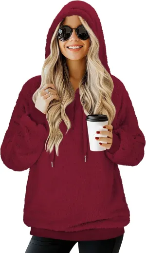 TBONTB Hoodies for Women Fuzzy Oversized Sweatshirt Zip Up Fleece Pullover Fluffy Sherpa with Pockets
