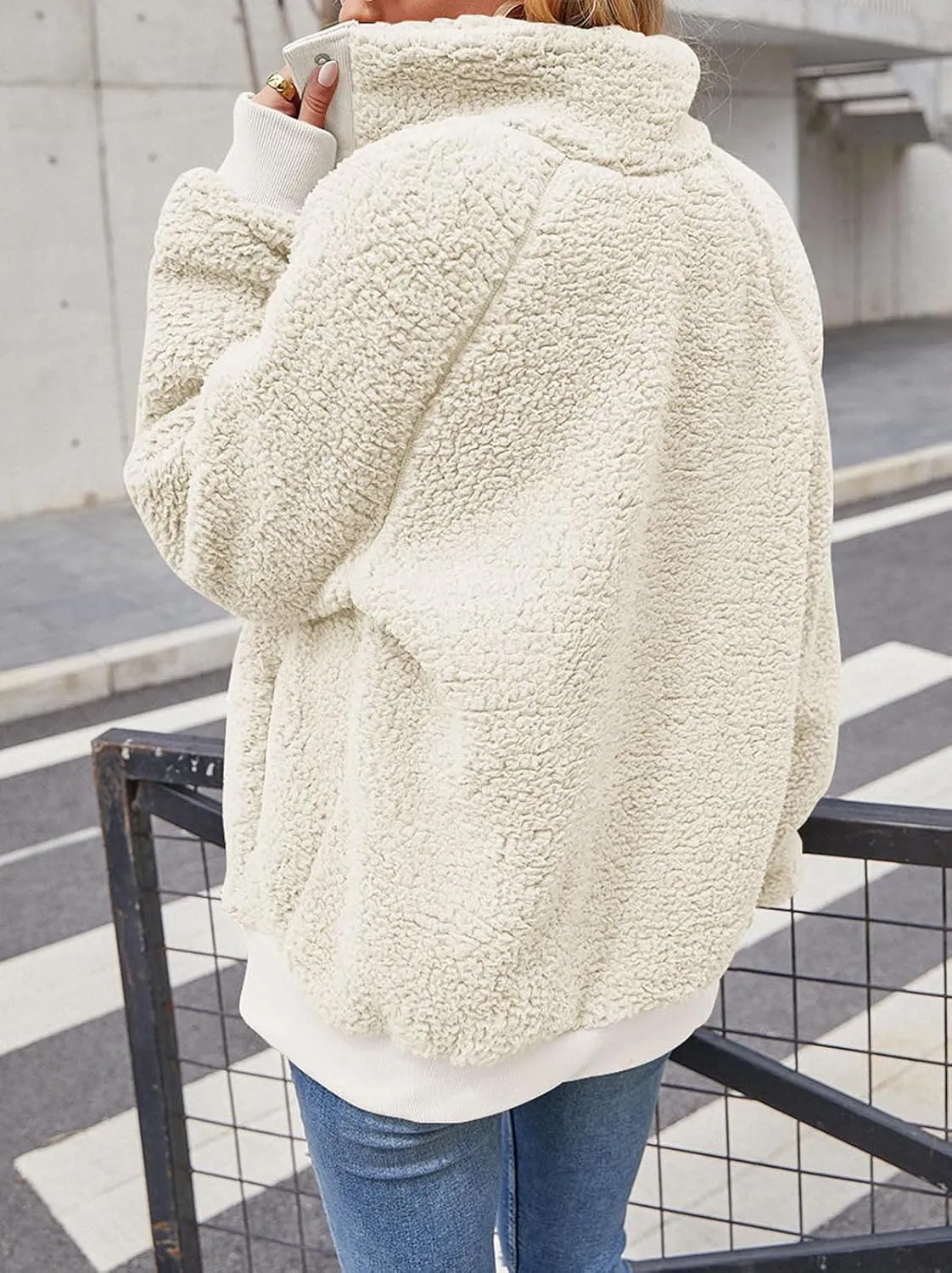 TECREW Womens Winter Sherpa Fleece Button Jacket Coat Loose Long Sleeve Outwear with Pockets