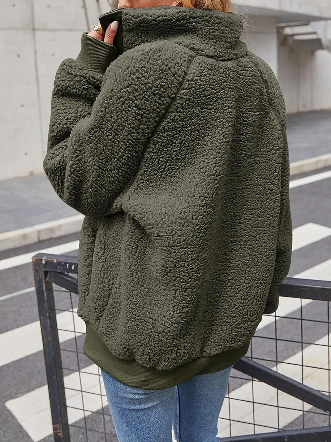 TECREW Womens Winter Sherpa Fleece Button Jacket Coat Loose Long Sleeve Outwear with Pockets