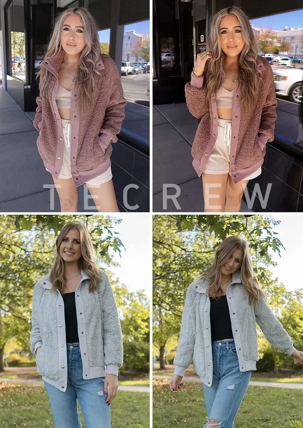 TECREW Womens Winter Sherpa Fleece Button Jacket Coat Loose Long Sleeve Outwear with Pockets
