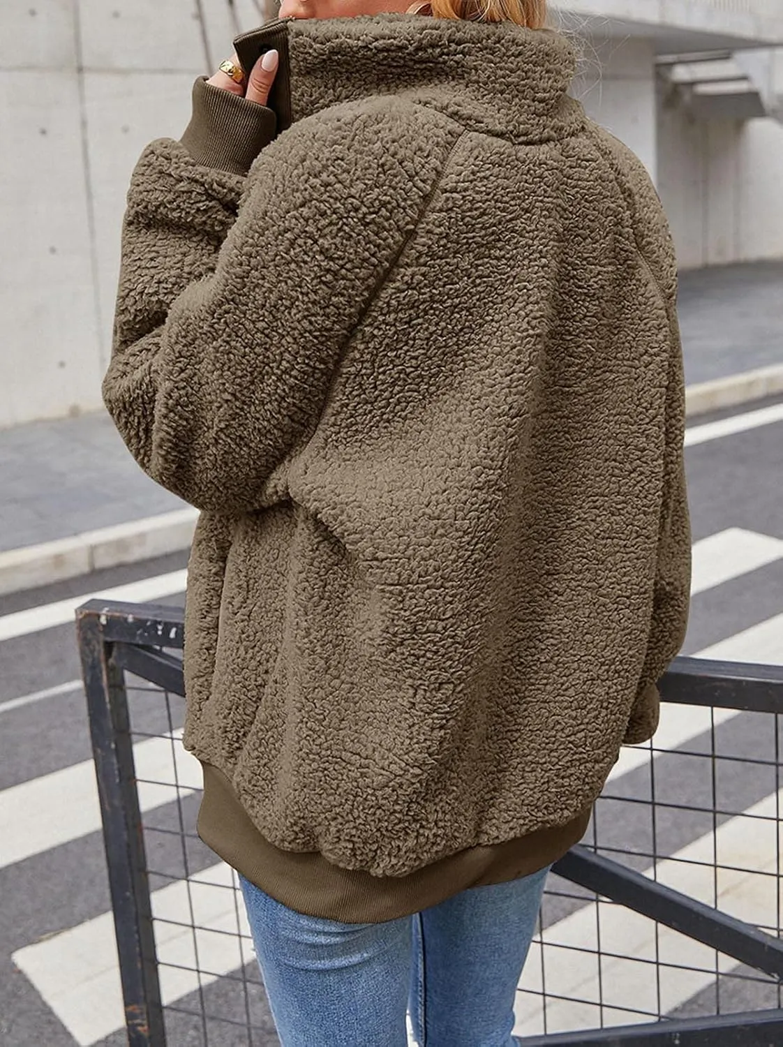 TECREW Womens Winter Sherpa Fleece Button Jacket Coat Loose Long Sleeve Outwear with Pockets