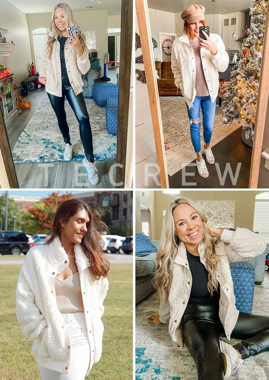 TECREW Womens Winter Sherpa Fleece Button Jacket Coat Loose Long Sleeve Outwear with Pockets