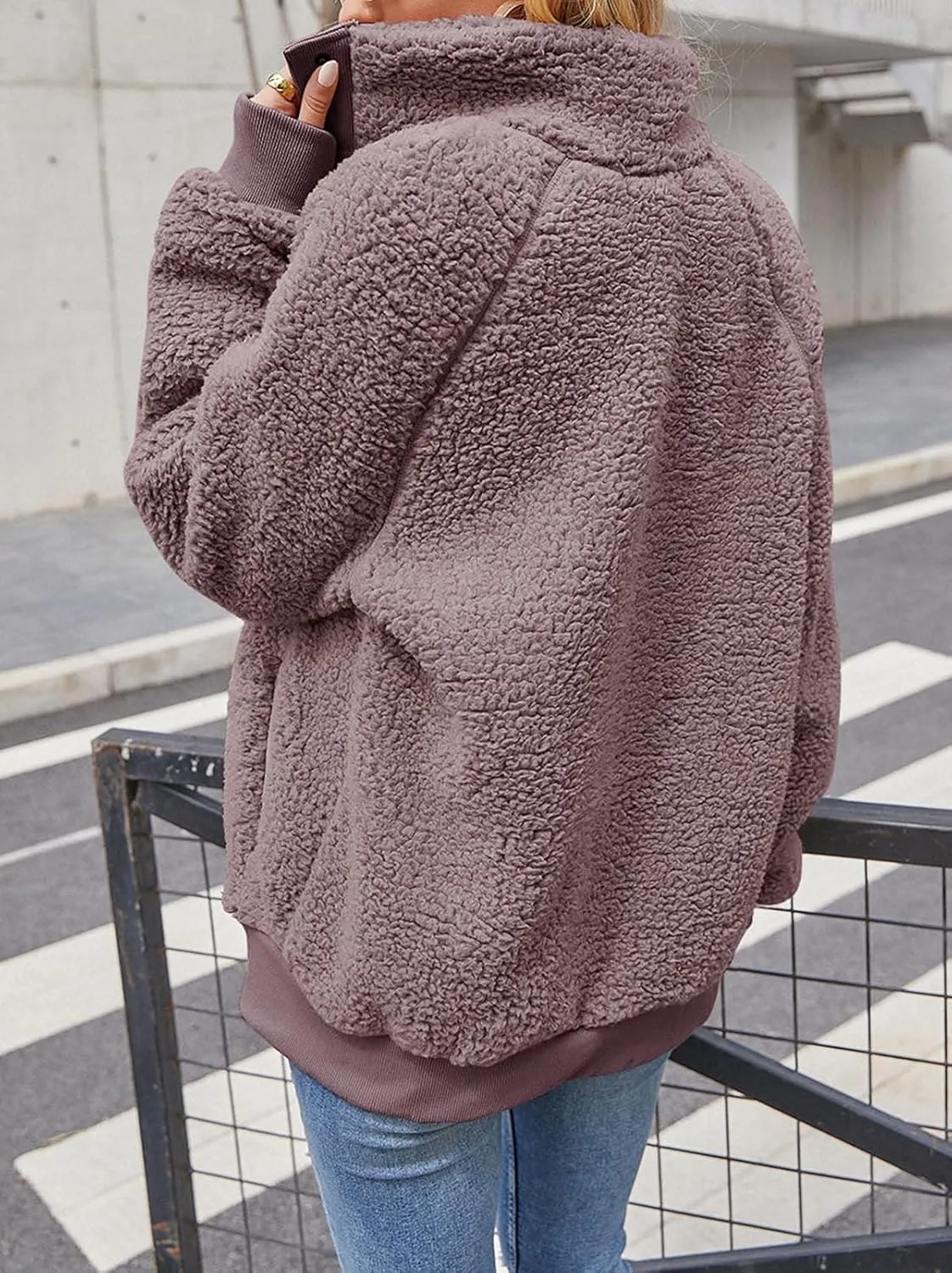 TECREW Womens Winter Sherpa Fleece Button Jacket Coat Loose Long Sleeve Outwear with Pockets