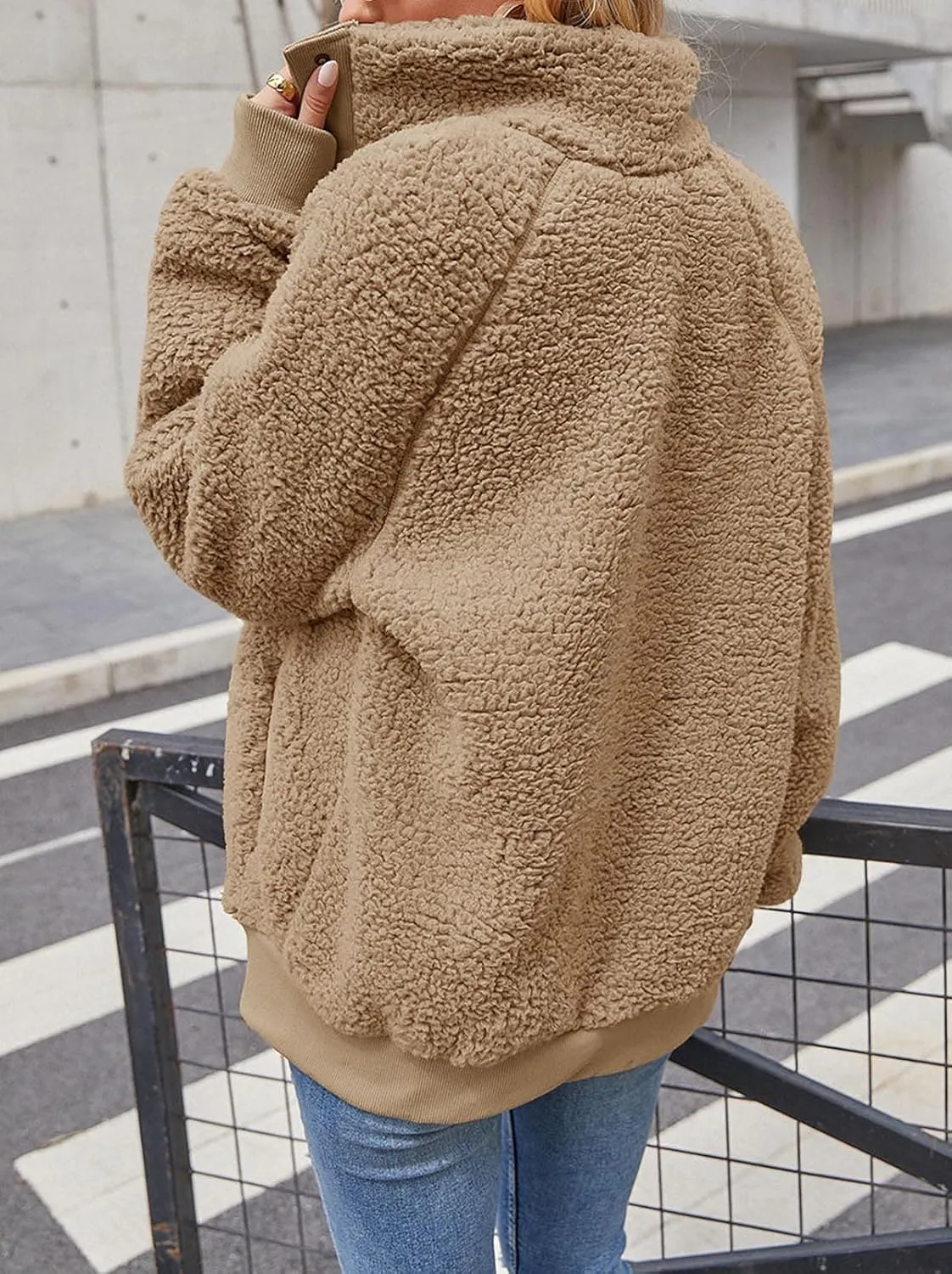 TECREW Womens Winter Sherpa Fleece Button Jacket Coat Loose Long Sleeve Outwear with Pockets