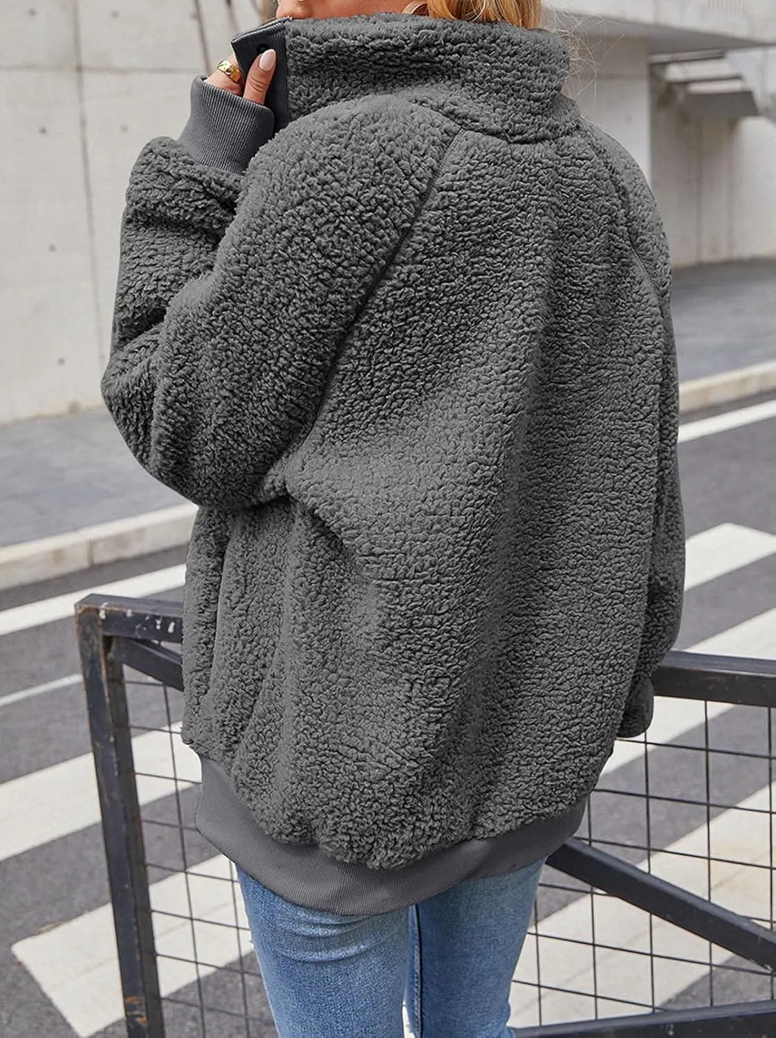 TECREW Womens Winter Sherpa Fleece Button Jacket Coat Loose Long Sleeve Outwear with Pockets