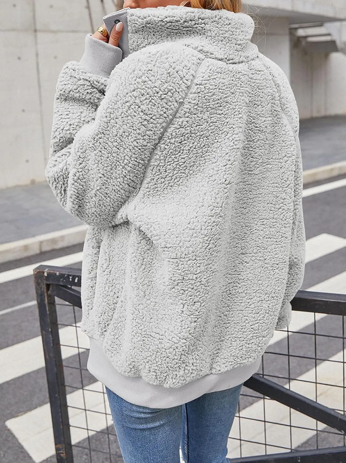 TECREW Womens Winter Sherpa Fleece Button Jacket Coat Loose Long Sleeve Outwear with Pockets