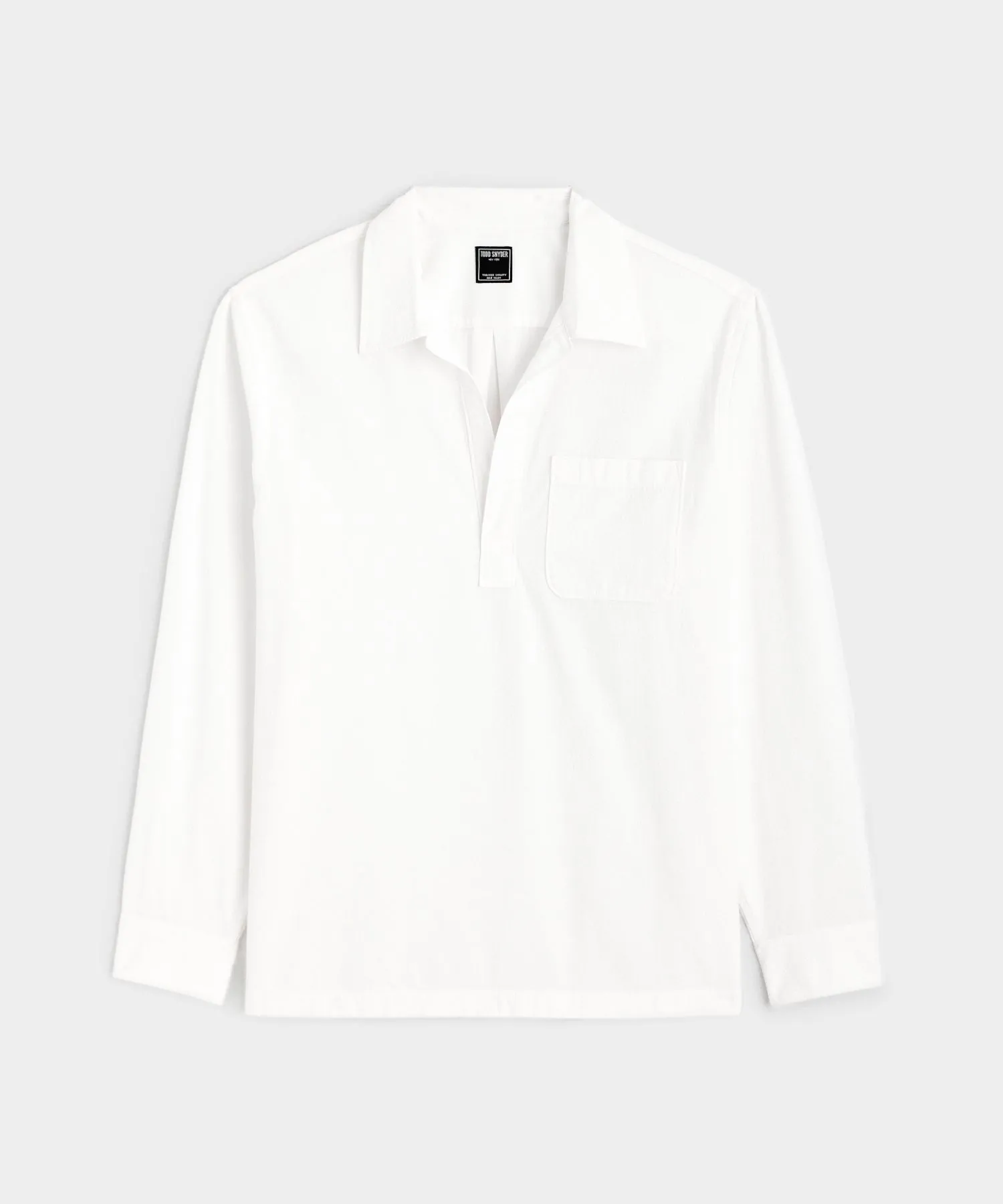 Textured Long-Sleeve Popover Shirt in White Stripe