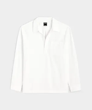 Textured Long-Sleeve Popover Shirt in White Stripe