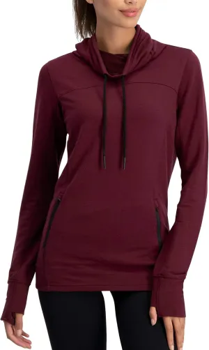 Three Sixty Six Dry Fit Running Pullover Womens - Fleece Cowl Neck Run Sweater Jacket - Zip Pockets and Thumbholes