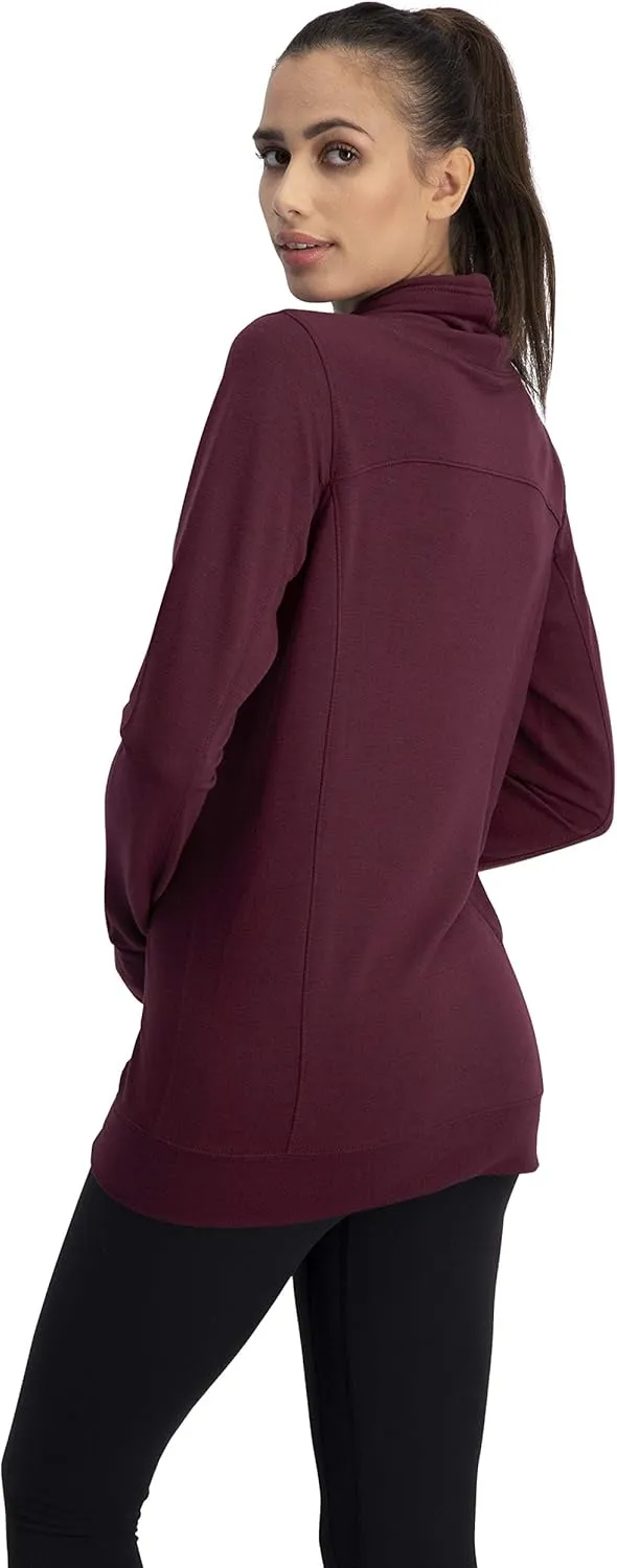 Three Sixty Six Dry Fit Running Pullover Womens - Fleece Cowl Neck Run Sweater Jacket - Zip Pockets and Thumbholes