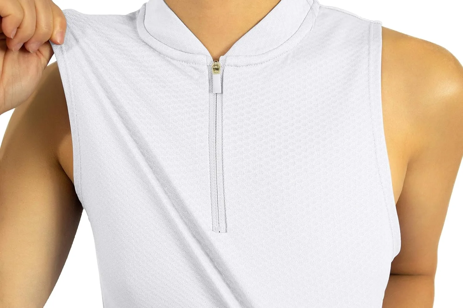 Three Sixty Six Womens Sleeveless Collarless Golf Polo Shirt with Zipper - Quick Dry Tank Tops for Women