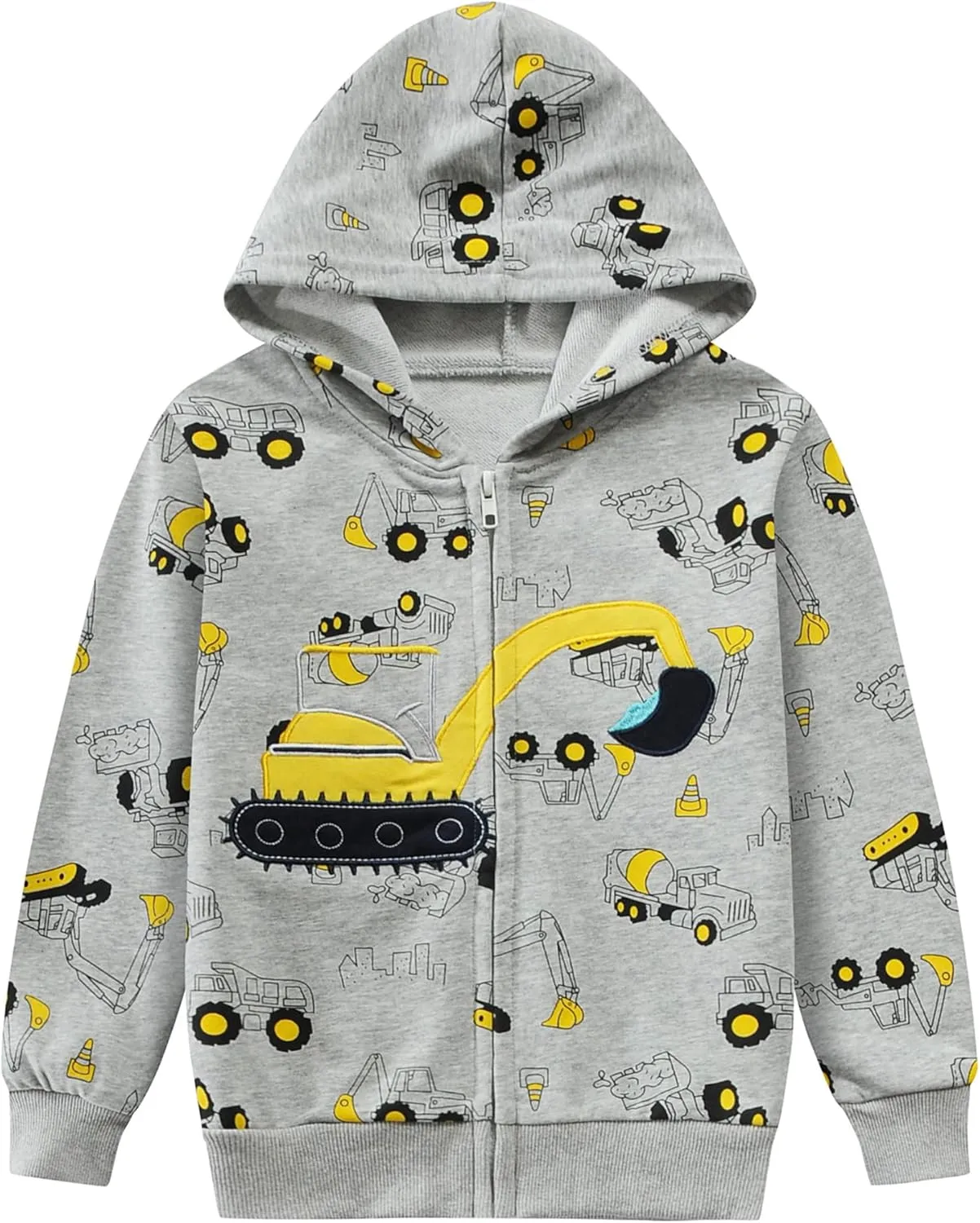 Toddler Boys Hoodies Excavator Sweatshirt Baby Boys Jacket Zipper Hoodie Top Kids Coat Winter Long Sleeve Hooded Shirts 1-7T