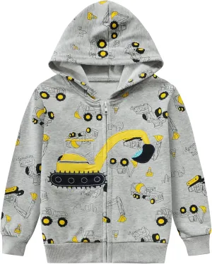 Toddler Boys Hoodies Excavator Sweatshirt Baby Boys Jacket Zipper Hoodie Top Kids Coat Winter Long Sleeve Hooded Shirts 1-7T