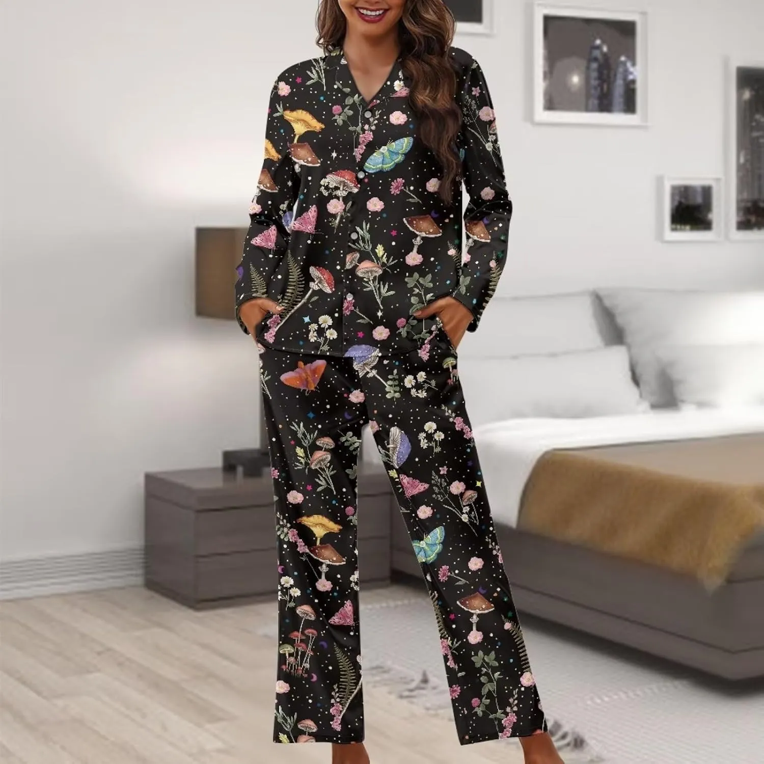 TODIYADDU Plus Size Night Shirts for Women Sleepwear Loungewear Sets for Women 2 Piece Pajama Sets Wide Leg Lounge Pants