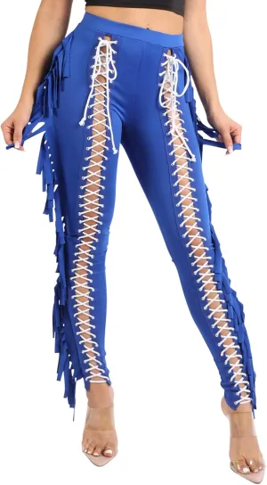 TOO HOT FASHIONS Women's Lace Up Pants High Waist Leggings Trousers Tights Skinny Stretch and Fit Curves Perfectly
