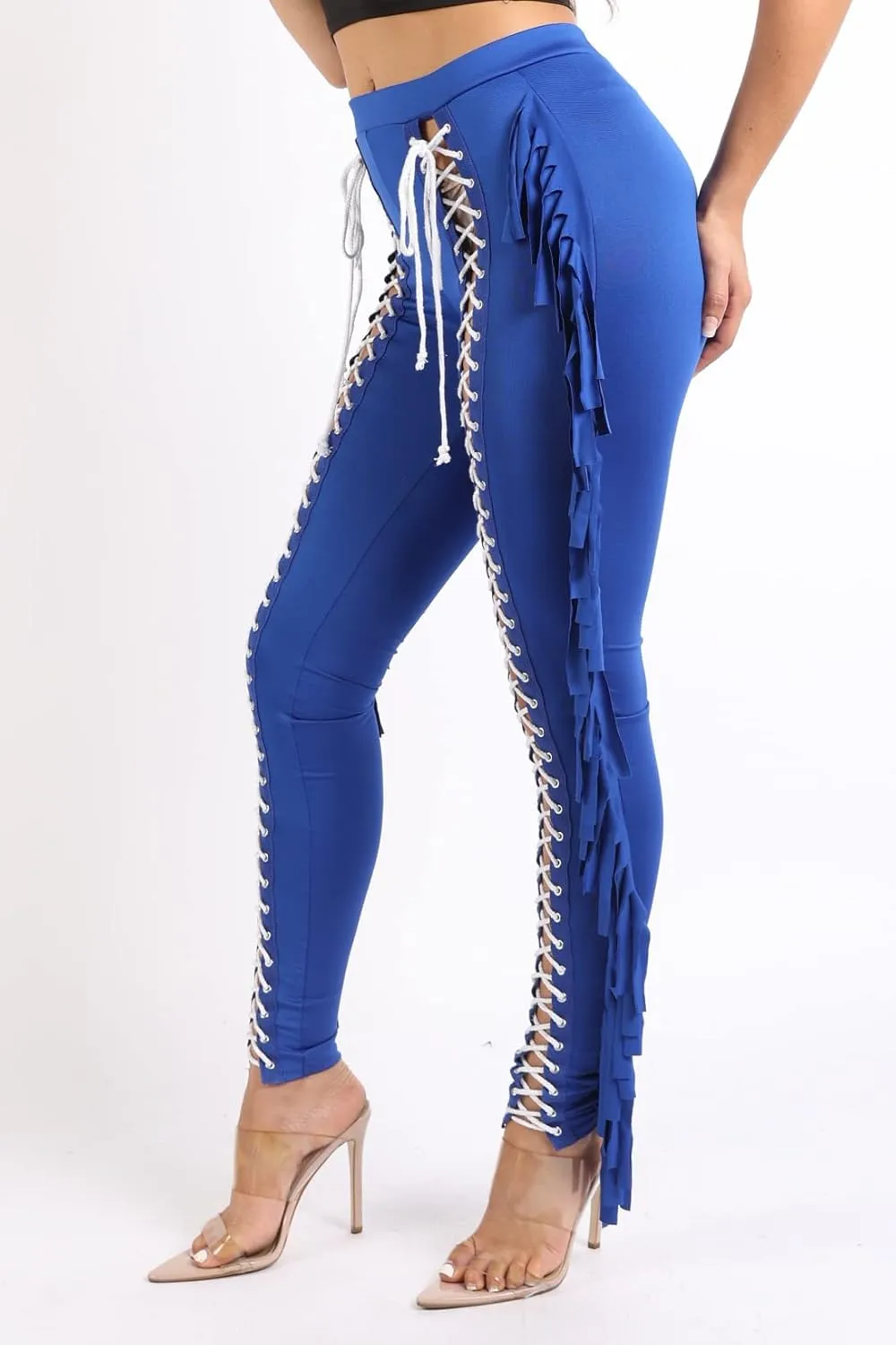 TOO HOT FASHIONS Women's Lace Up Pants High Waist Leggings Trousers Tights Skinny Stretch and Fit Curves Perfectly