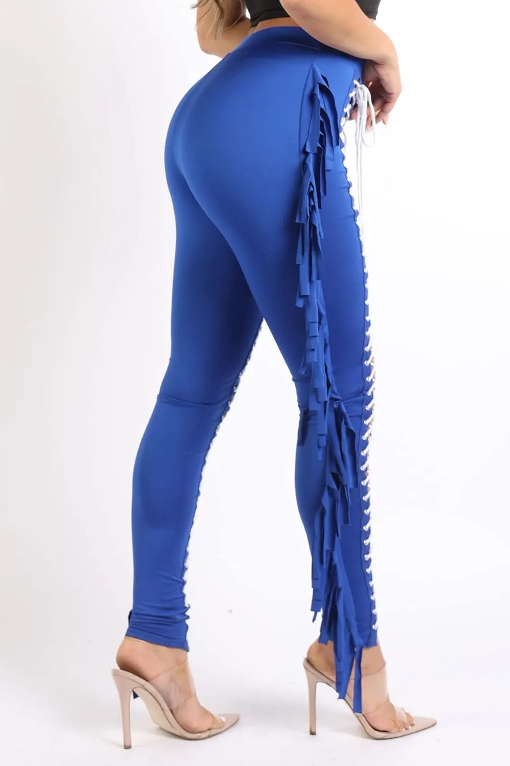 TOO HOT FASHIONS Women's Lace Up Pants High Waist Leggings Trousers Tights Skinny Stretch and Fit Curves Perfectly