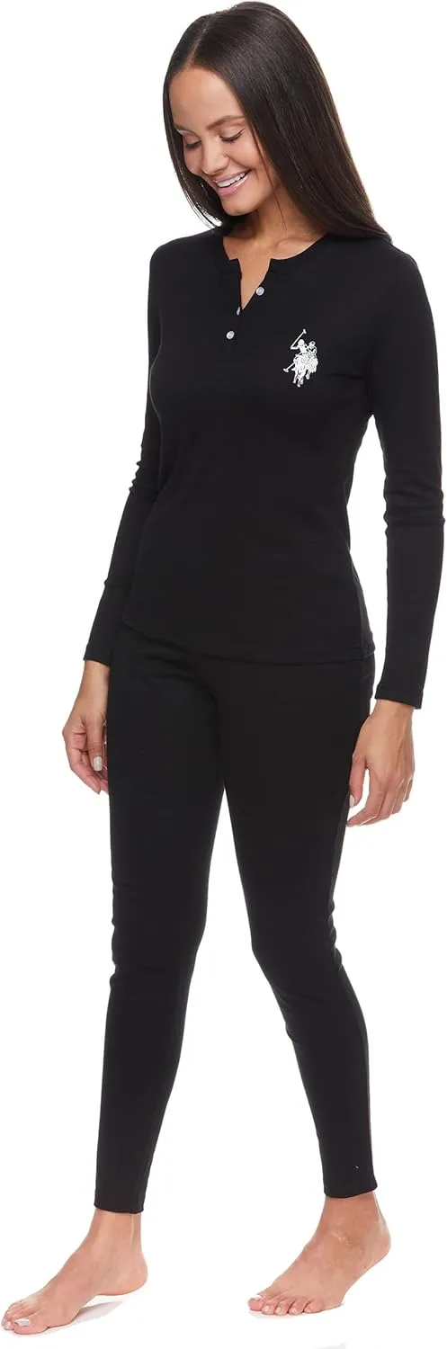 U.S. Polo Assn. Thermal Pajamas for Women Set, Womens Thermals Top and Bottom Set, Long Johns Base Layer