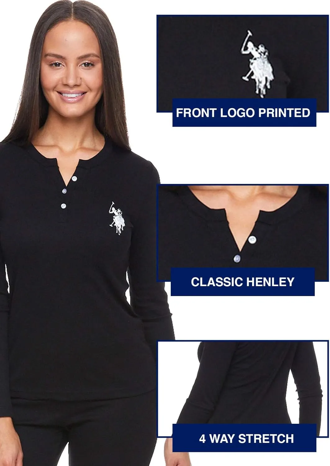 U.S. Polo Assn. Thermal Pajamas for Women Set, Womens Thermals Top and Bottom Set, Long Johns Base Layer