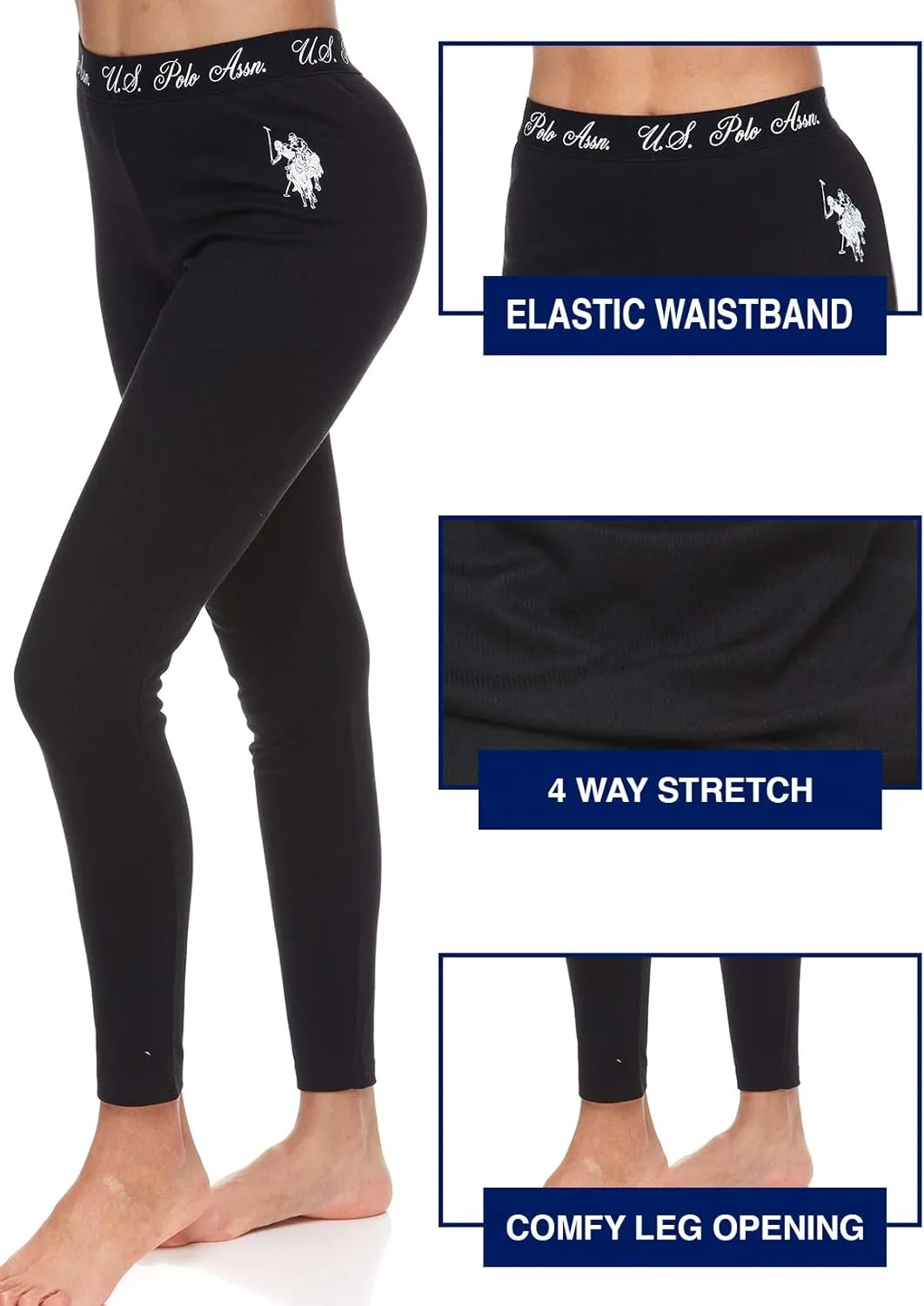 U.S. Polo Assn. Thermal Pajamas for Women Set, Womens Thermals Top and Bottom Set, Long Johns Base Layer