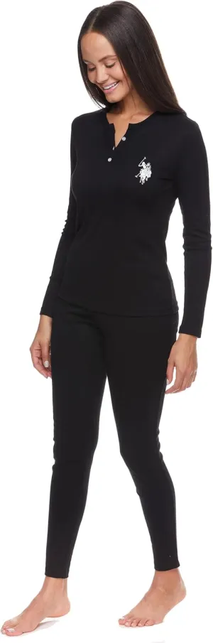 U.S. Polo Assn. Thermal Pajamas for Women Set, Womens Thermals Top and Bottom Set, Long Johns Base Layer
