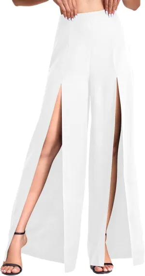 utcoco Women's Wide Leg Pants Trendy Thigh Split Palazzo Loose High Waist Trousers
