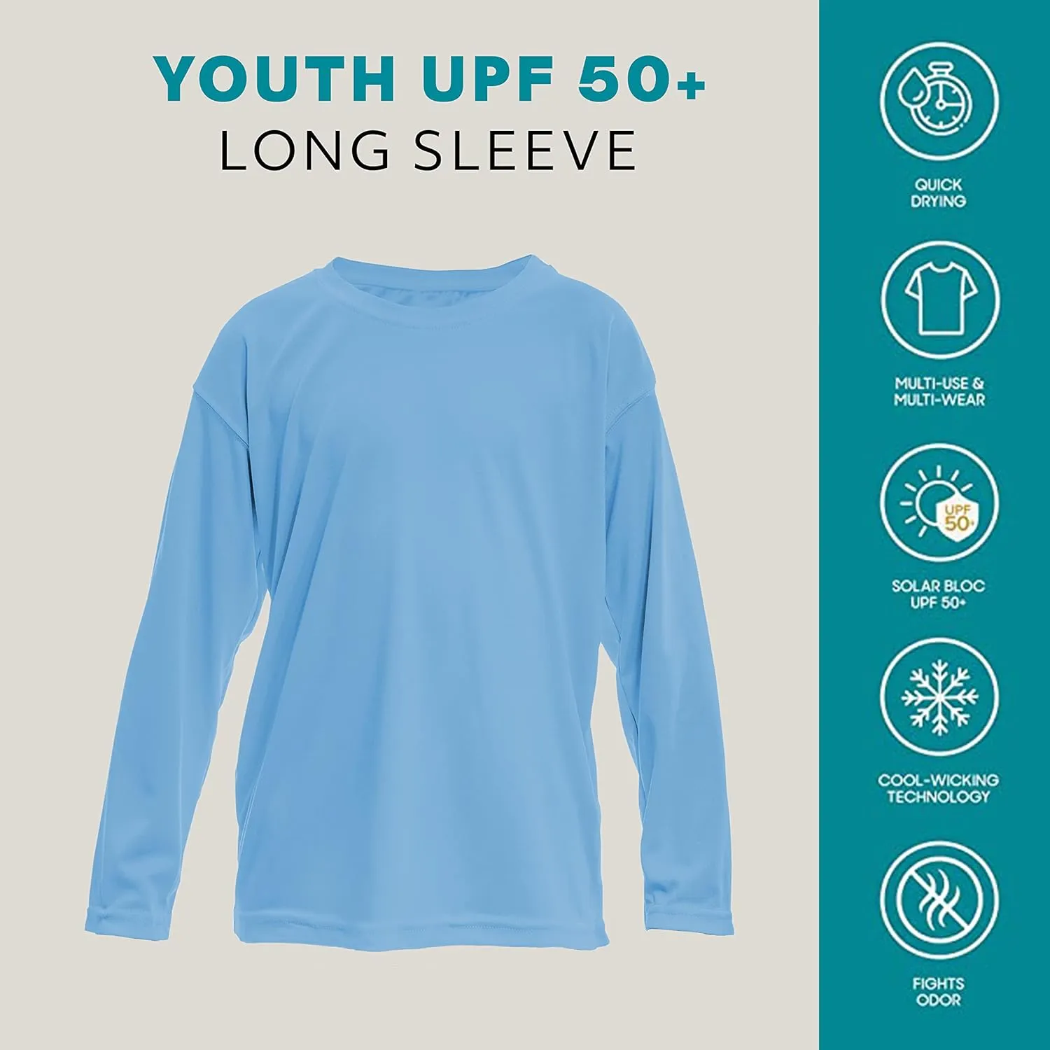 Vapor Apparel Youth Boys and Girls UPF 50  Quick Dry Sun Protection Outdoor Swim Performance Rash Guard Long Sleeve Shirt