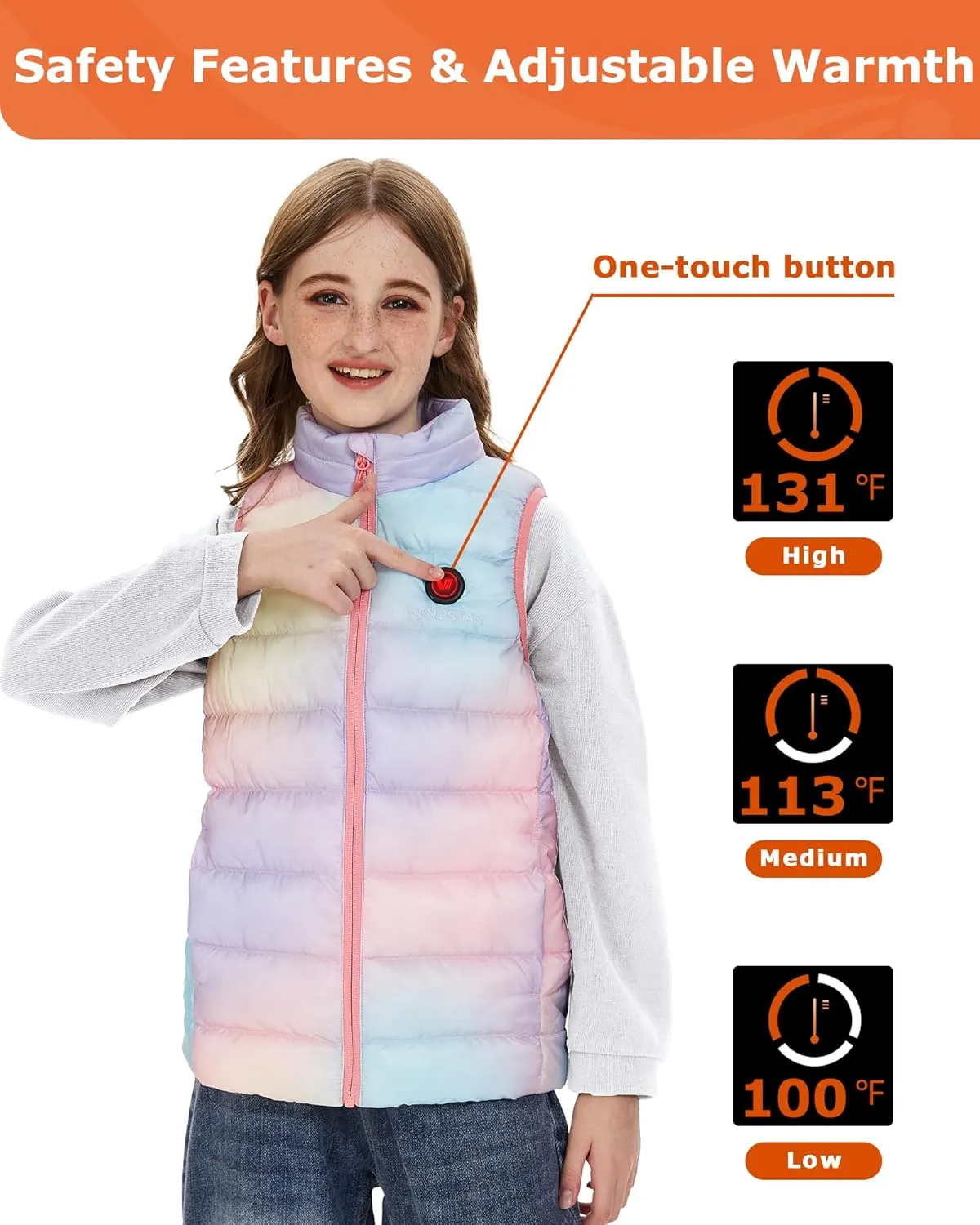 Venustas Kids Heated Vest with Battery Pack, Boys Girls Lightweight Electric Heated Vest