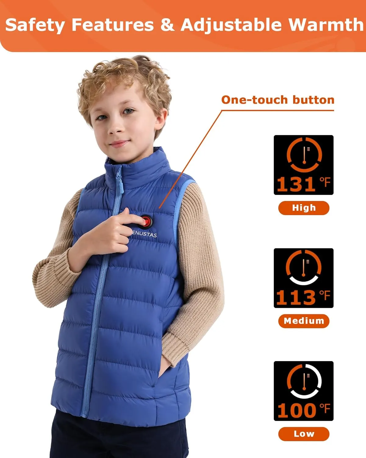 Venustas Kids Heated Vest with Battery Pack, Boys Girls Lightweight Electric Heated Vest