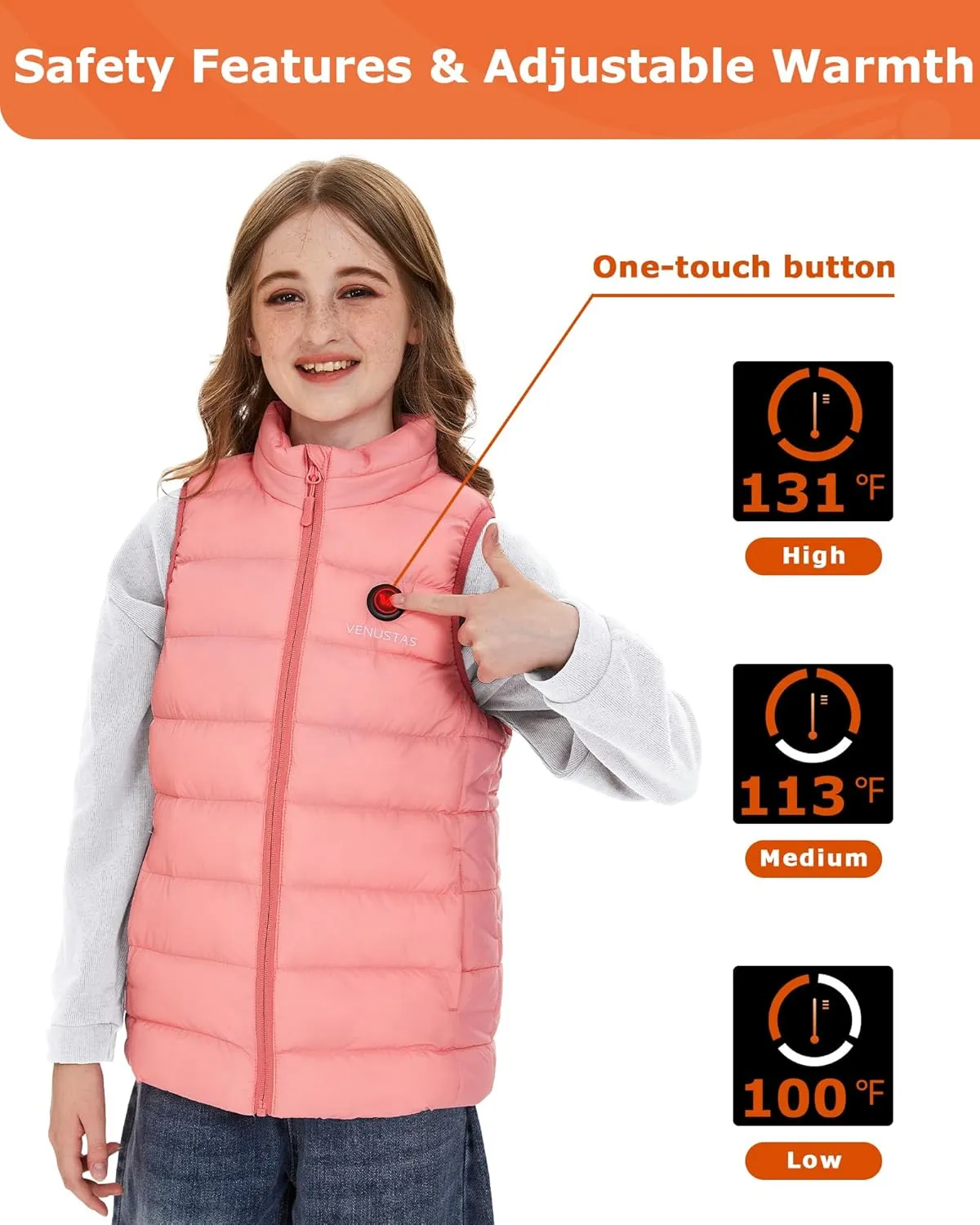 Venustas Kids Heated Vest with Battery Pack, Boys Girls Lightweight Electric Heated Vest