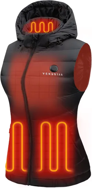 Venustas Women's Heated Vest with 90% Down and Removeable Hood, Lightweight Electric Down Vest with 7.4V Battery Pack