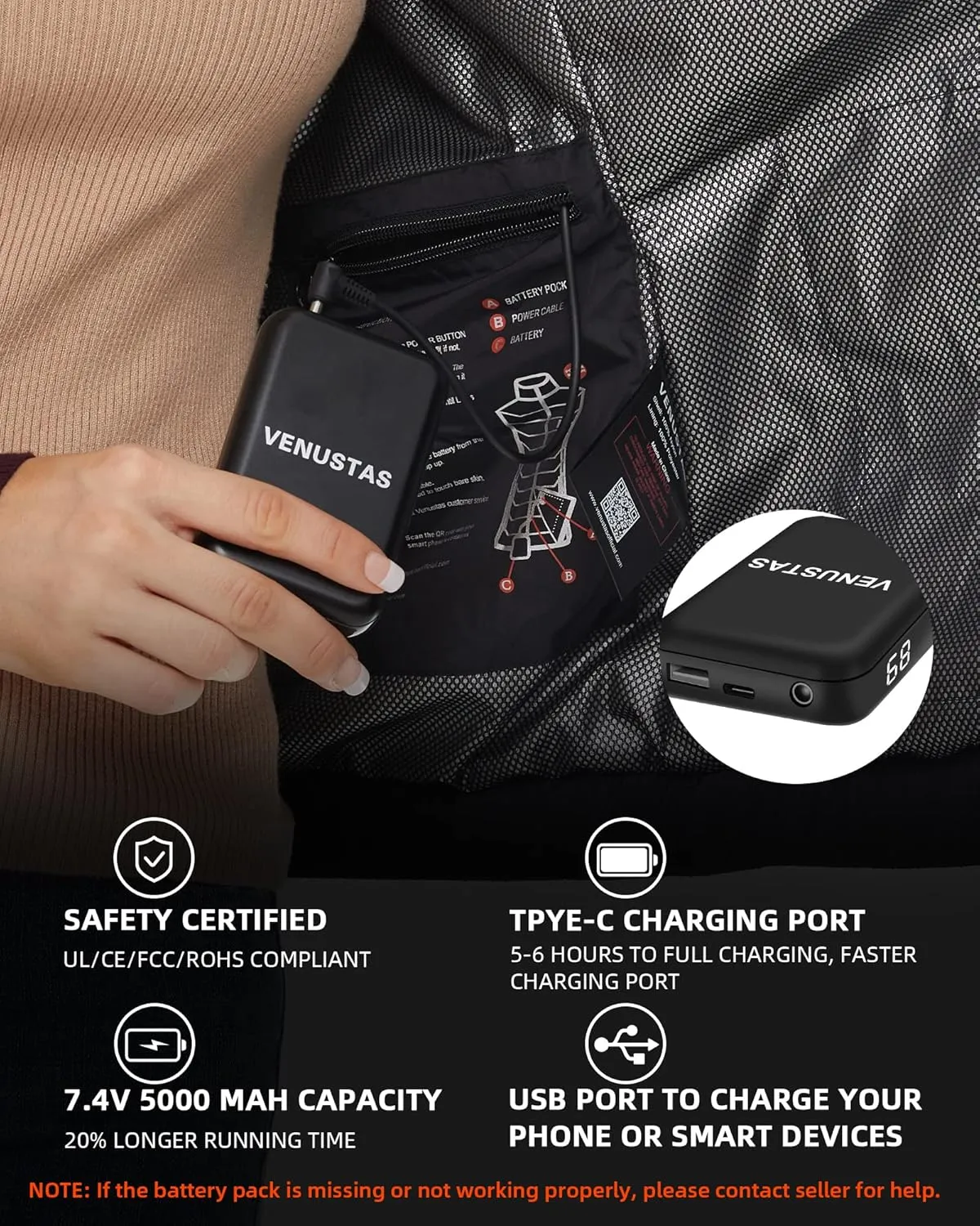 Venustas Women's Heated Vest with 90% Down and Removeable Hood, Lightweight Electric Down Vest with 7.4V Battery Pack