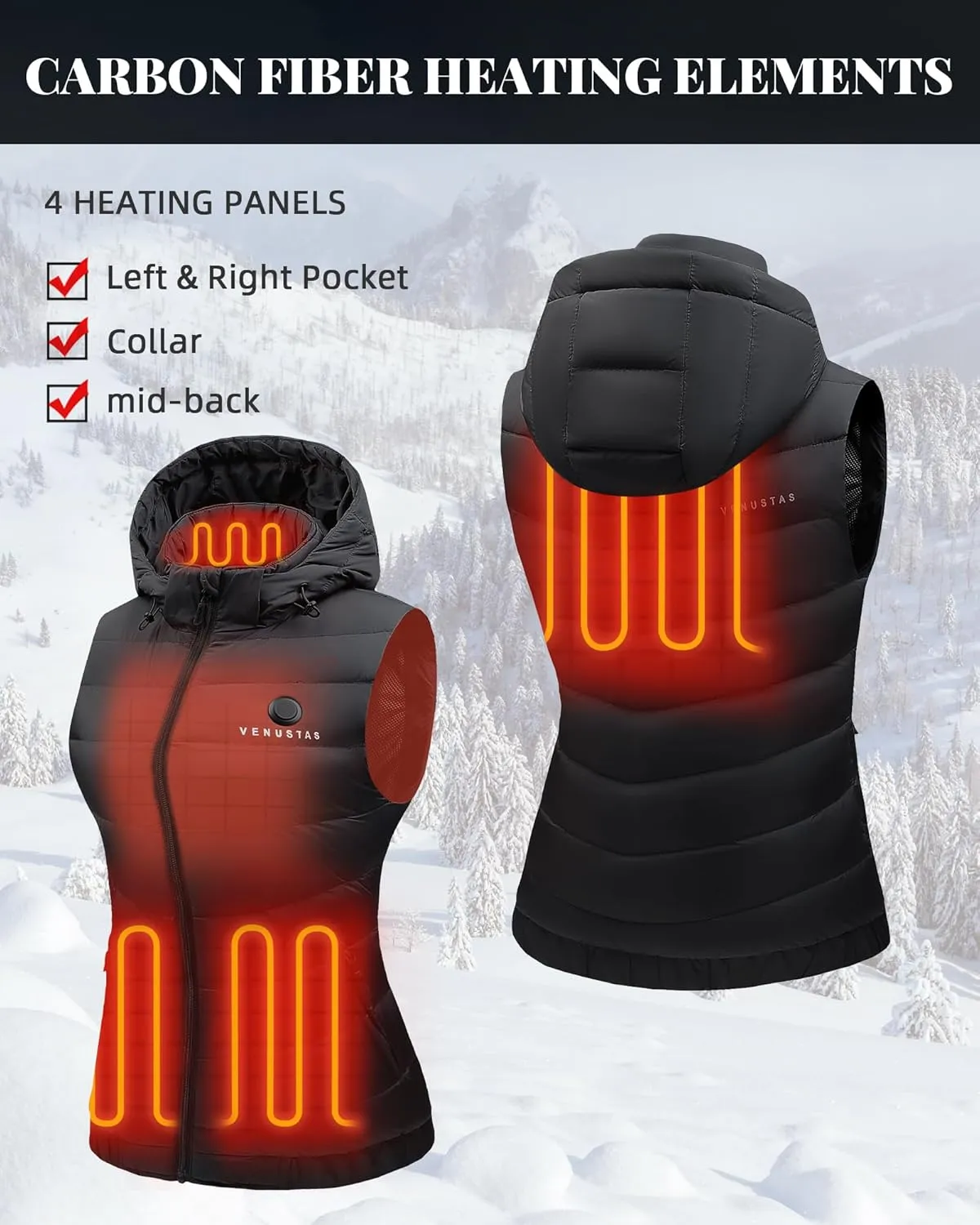 Venustas Women's Heated Vest with 90% Down and Removeable Hood, Lightweight Electric Down Vest with 7.4V Battery Pack