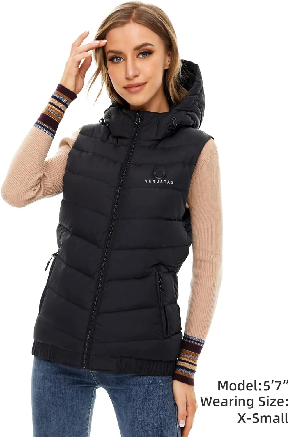 Venustas Women's Heated Vest with 90% Down and Removeable Hood, Lightweight Electric Down Vest with 7.4V Battery Pack