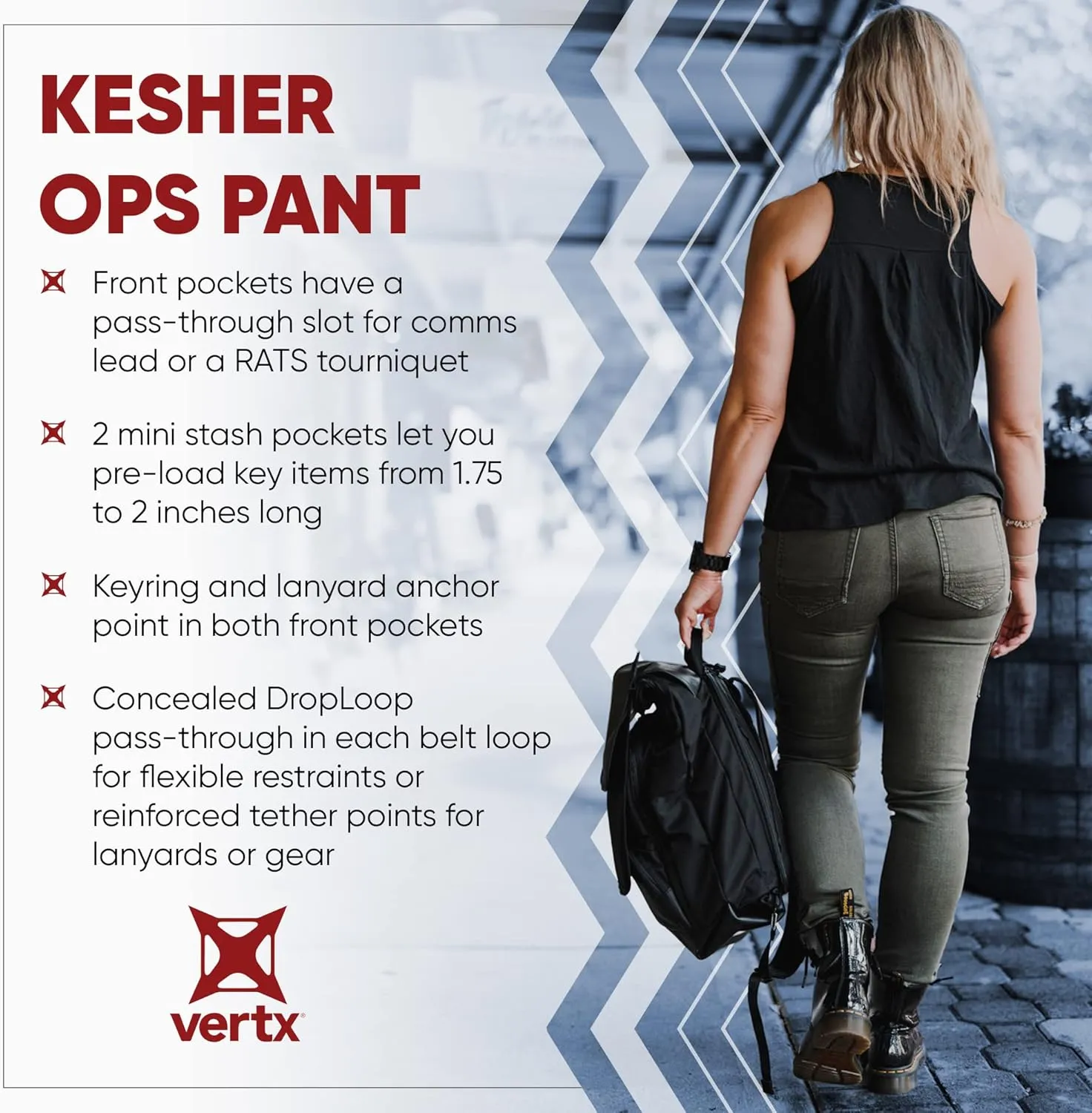 Vertx Kesher Womens Stretch OPS Tactical Pants with Pockets, Straight-Fit, for Work, Outdoor, Hiking, Denim