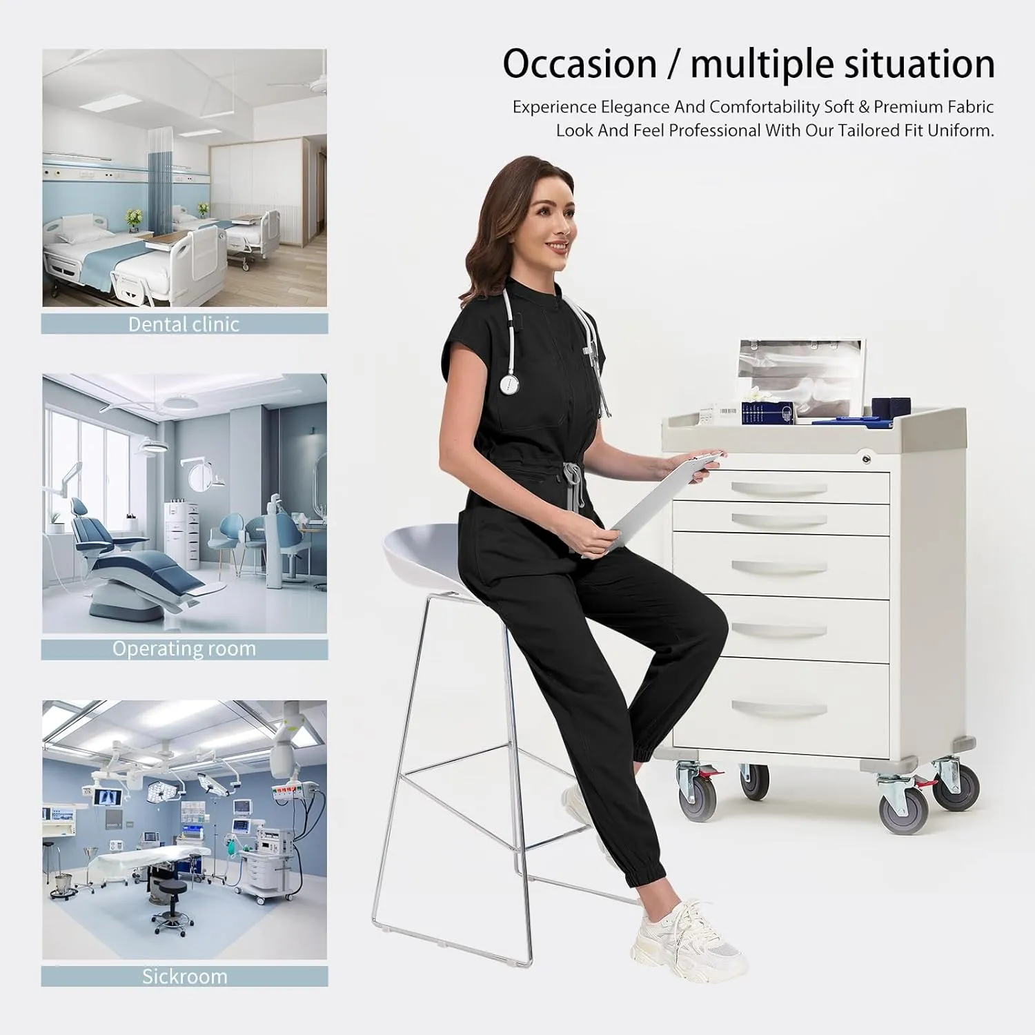 VIAOLI Scrub Jumpsuit One-Piece Short-Sleeved Scrub Set Belted Jogging Yoga Pants Scrub Uniforms for Women Set