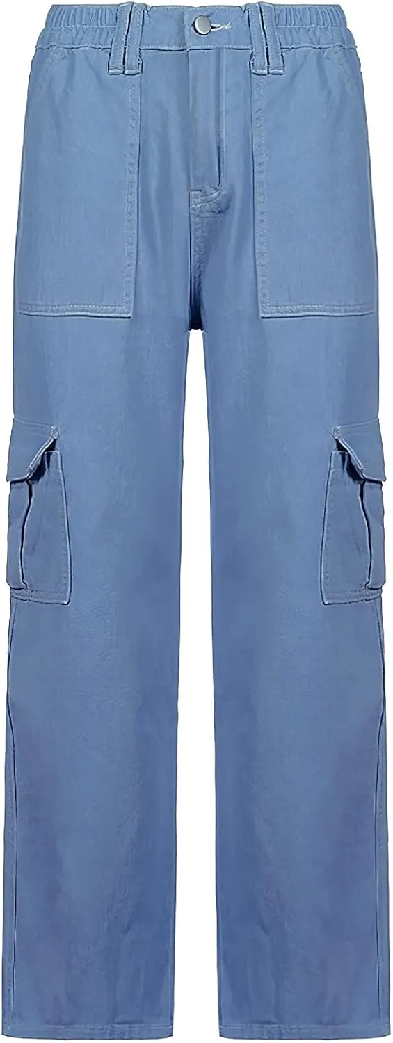 Viatabuna Women's High Waist Straight Leg Y2K Streetwear Cargo Pants Baggy Boyfriend Jeans with Pocket