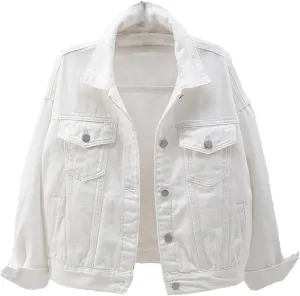 VIEWON Women's Casual Denim Cotton Button Down Long Sleeve Lapel Loose Jacket Coat