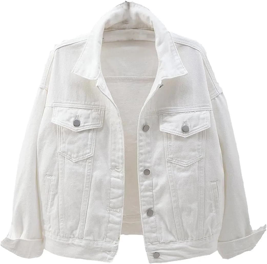 VIEWON Women's Casual Denim Cotton Button Down Long Sleeve Lapel Loose Jacket Coat