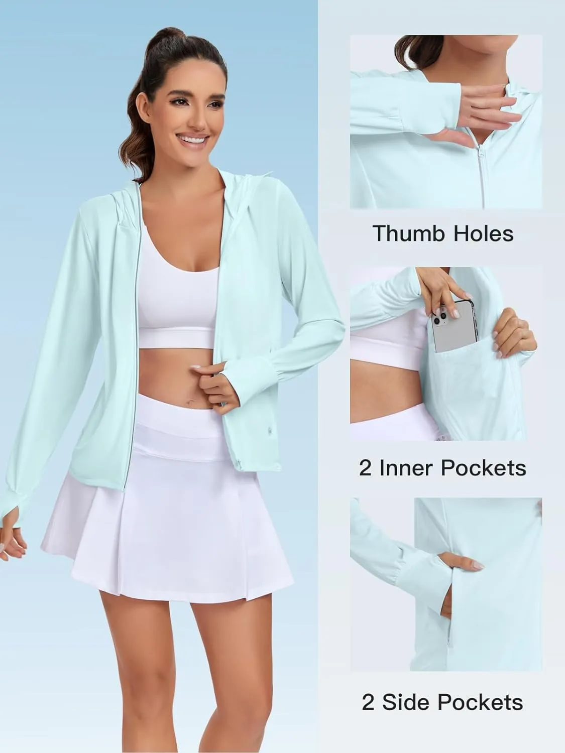 VUTRU Women's UPF 50  Sun Protection Hoodie Jacket Lightweight Long Sleeve Sun Shirt UV Hoodie with Pocket