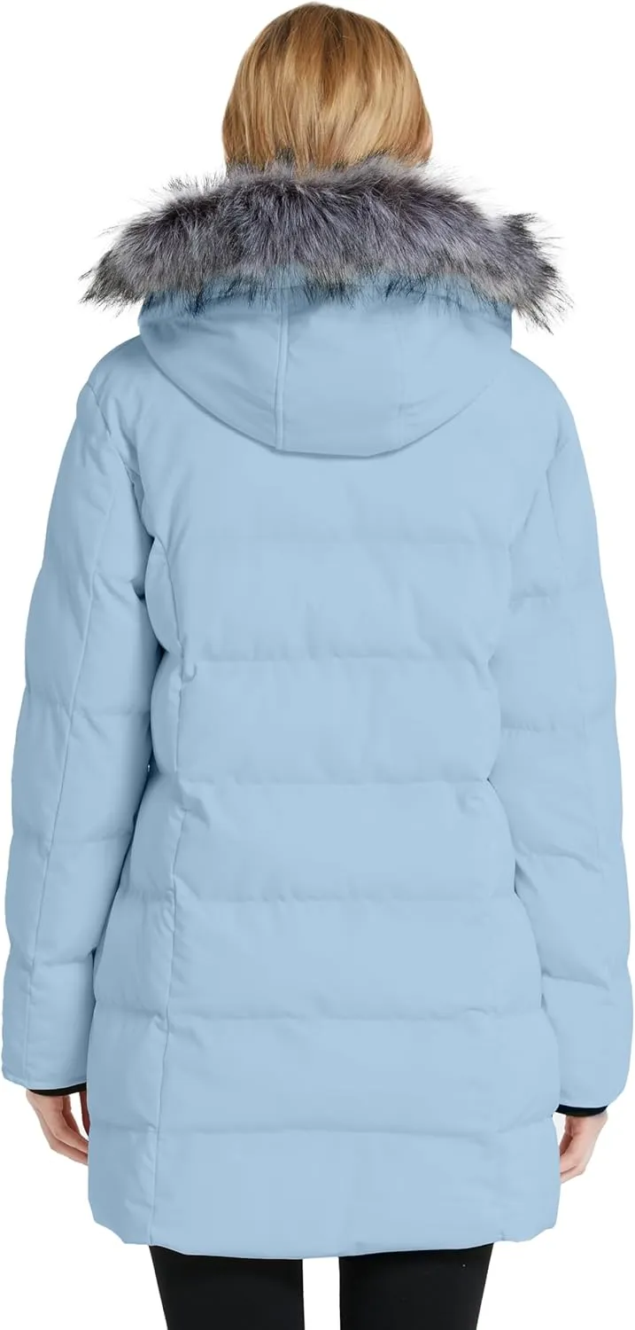 wantdo Women's Long Quilted Winter Coat Thicken Puffer Jacket with Faux Fur Hood