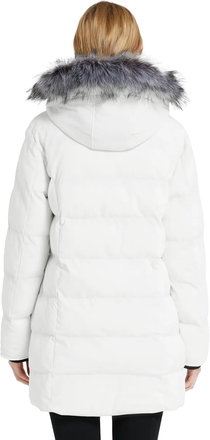 wantdo Women's Long Quilted Winter Coat Thicken Puffer Jacket with Faux Fur Hood