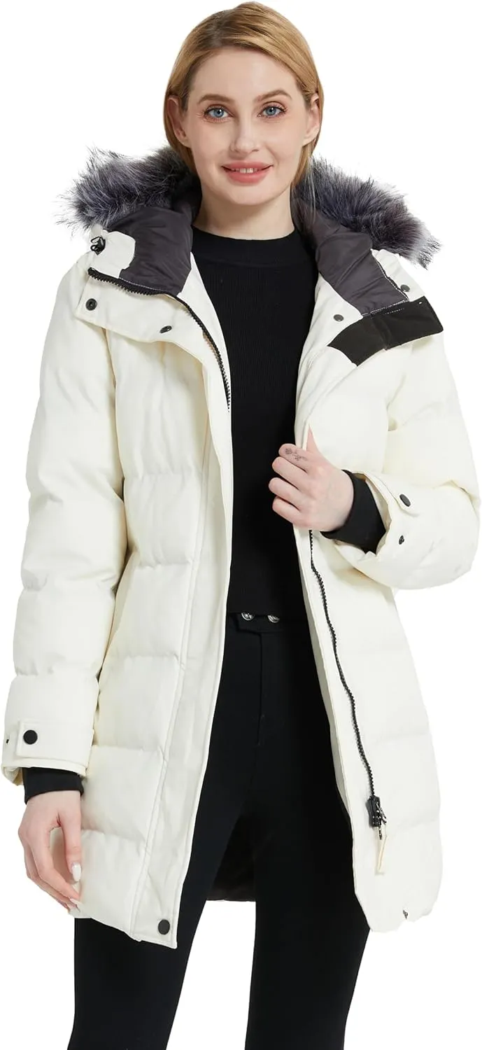 wantdo Women's Long Quilted Winter Coat Thicken Puffer Jacket with Faux Fur Hood