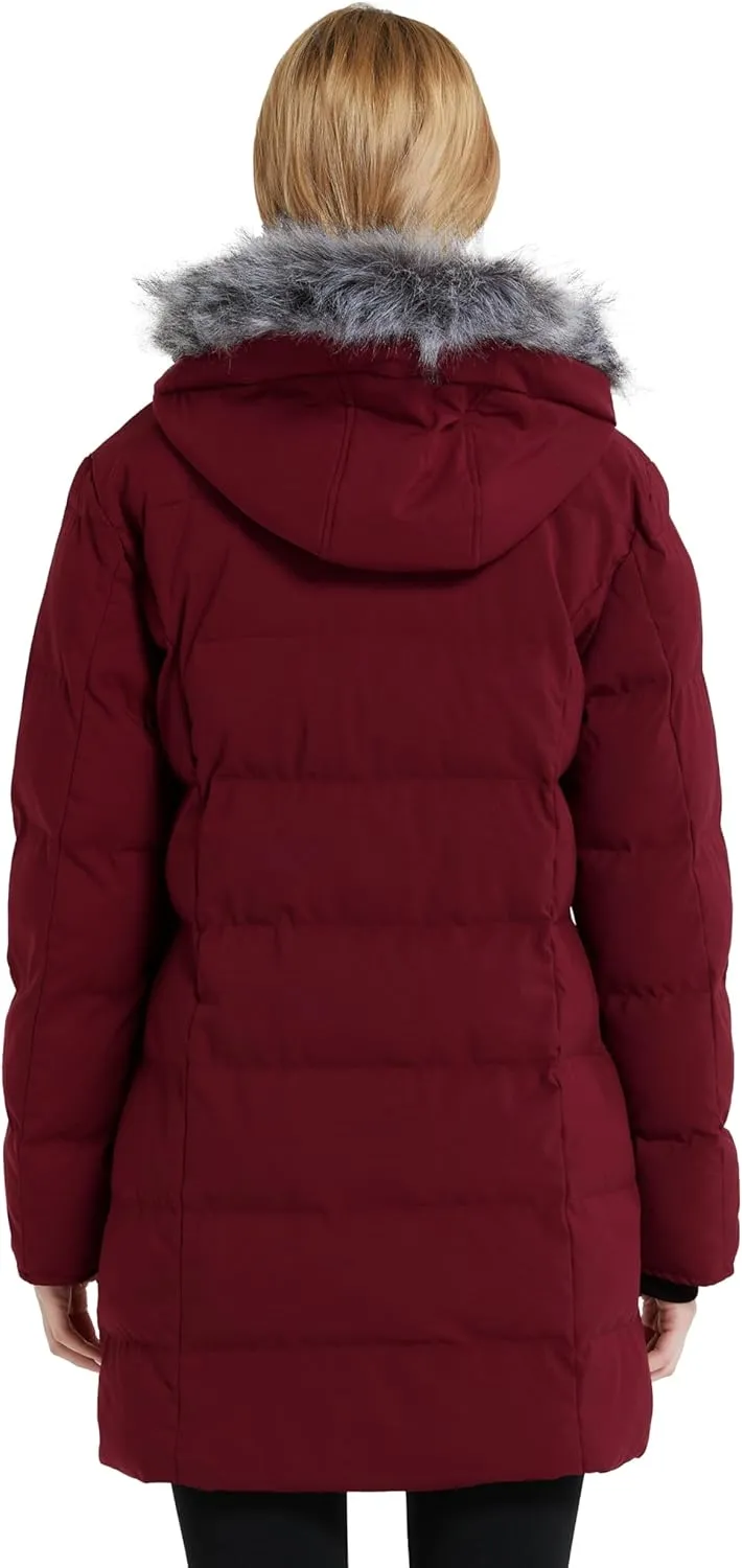 wantdo Women's Long Quilted Winter Coat Thicken Puffer Jacket with Faux Fur Hood