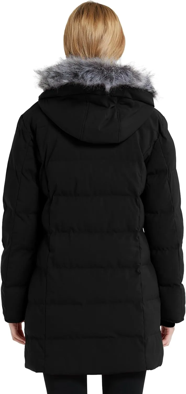 wantdo Women's Long Quilted Winter Coat Thicken Puffer Jacket with Faux Fur Hood